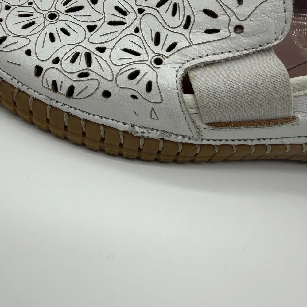 Spring Step Jookin Floral Perforated Leather Slip On Shoes White EU 42 US 11